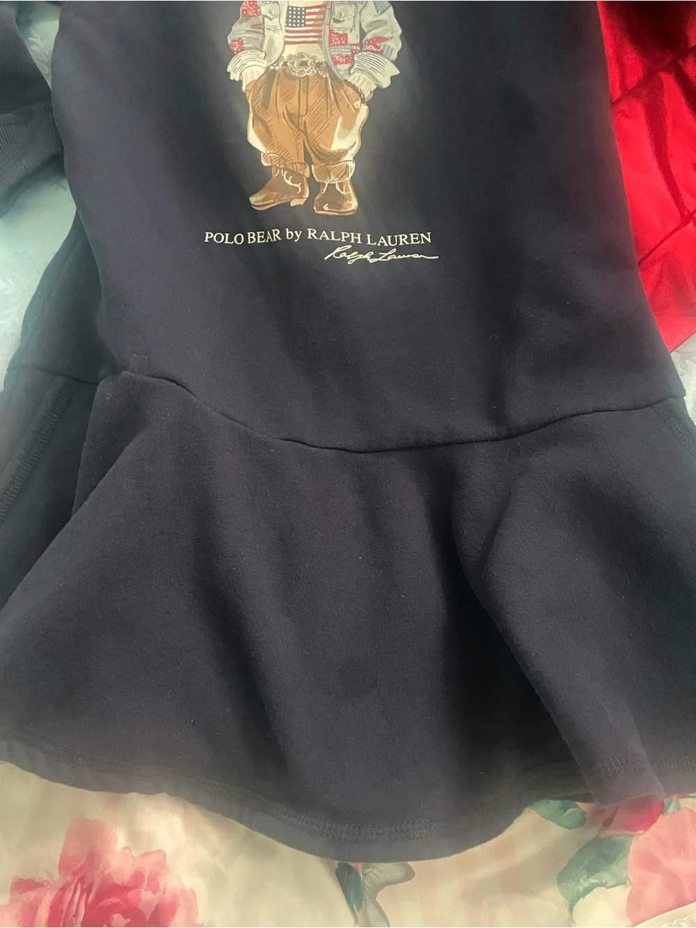 Ralph Lauren Navy Polo Bear Sweatshirt Dress with Graphic